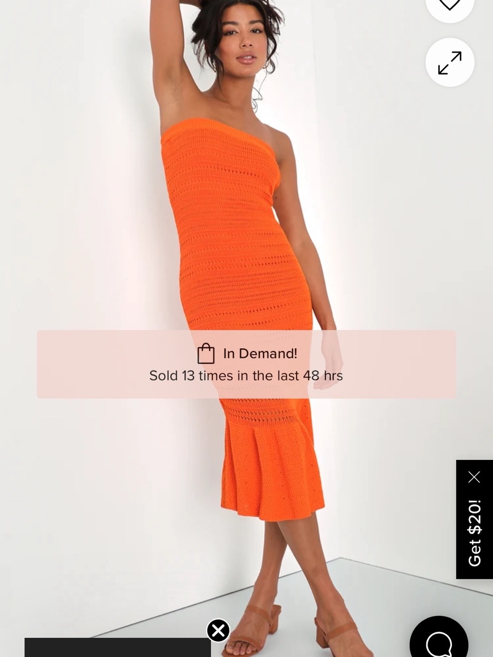 Lulus Strapless Crochet Midi Dress Orange
